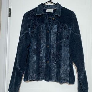Vintage Flashback Couture Stylish Metallic Blue Embroidered Jacket